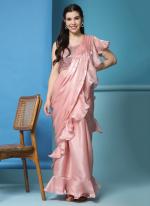 Pure Sattin Baby Pink Party Wear Sequins Work Ready To Wear Saree